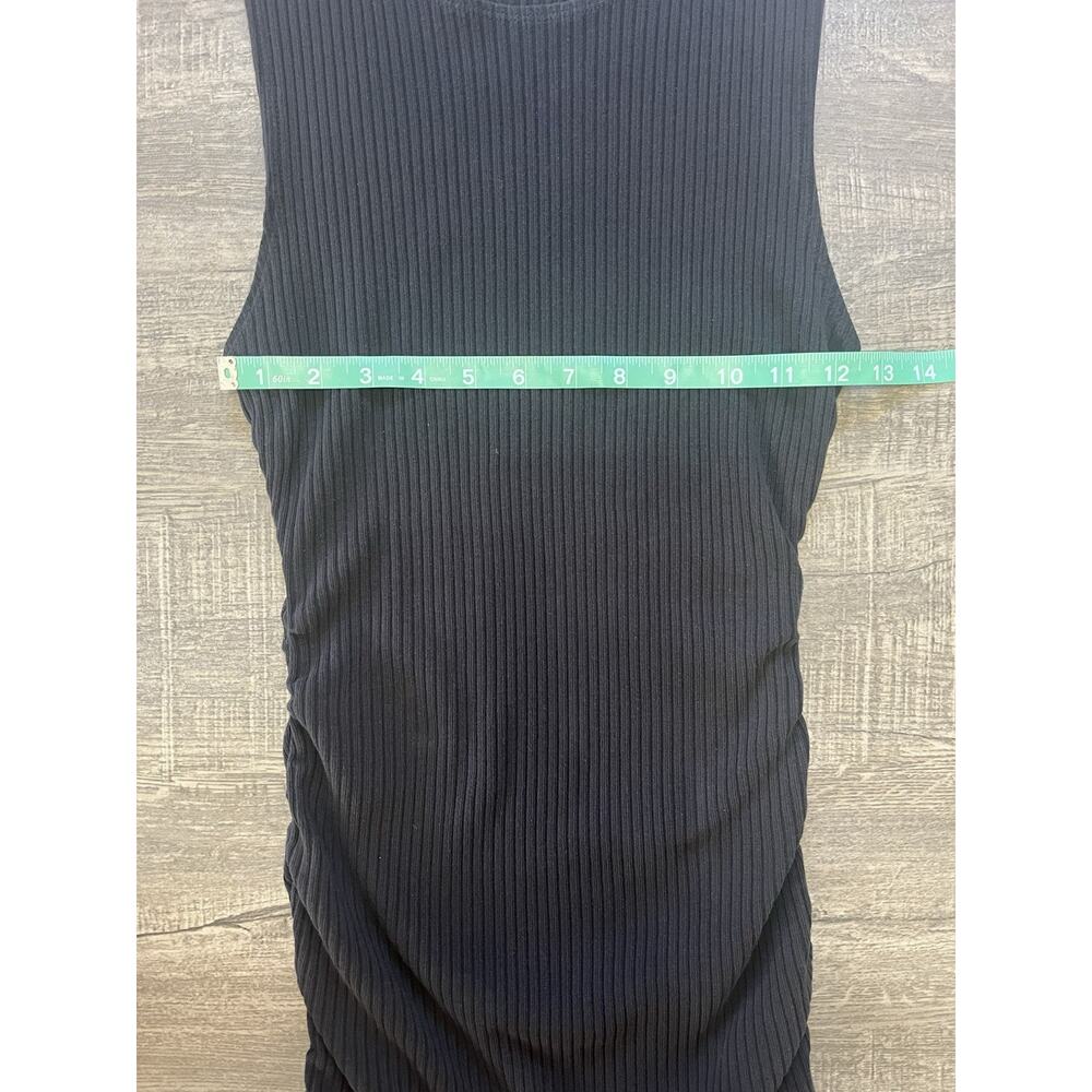 Reformation Organic Cotton Ribbed Knit Ruched Bodycon Black Mini Dress, Size M - Picture 7 of 9